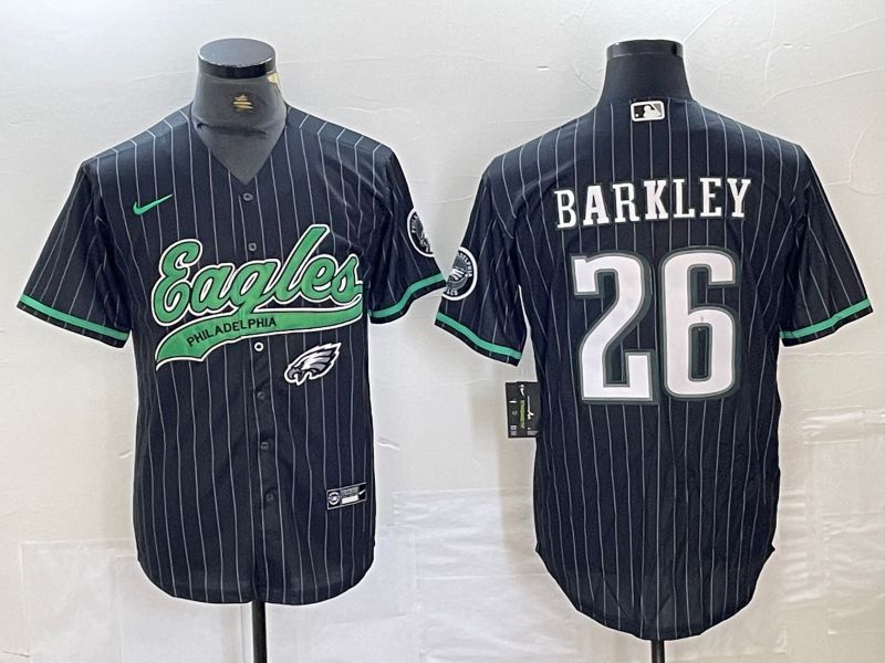 Men Philadelphia Eagles #26 Barkley Black Stripe 2024 Nike Co branded NFL Jersey style 3